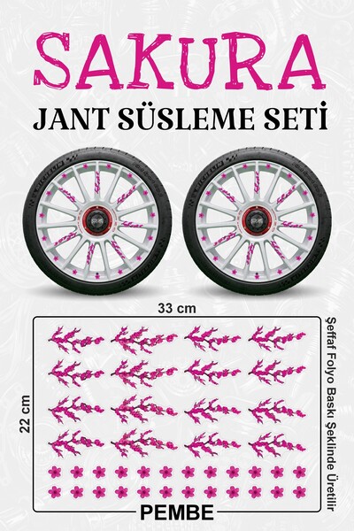 Stikacar SAKURA KİRAZ ÇİÇEĞİ Jant Kaplama Sticker Seti