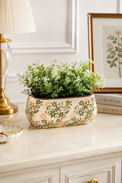 Generic Rectangular Ceramic Pot with a Drainage Hole, Size (25X12 cm), the Ex...