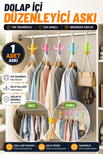 Hane Dostu Dolap İçi Düzenleyici Askı Çok Amaçlı Elbise Organizer Yer Tasarru...
