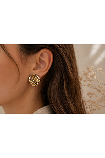 YENGEÇ Round Model Stone Detail Earrings