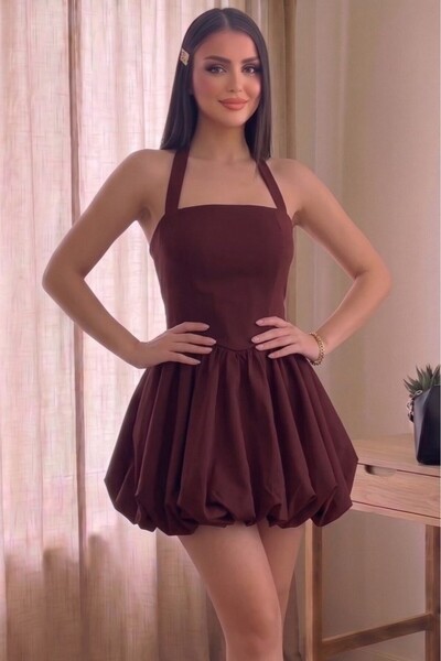 Aysan Moda Women's Evening Dress Halter Neck Mini Dress with Ruffle Hem - Eve...
