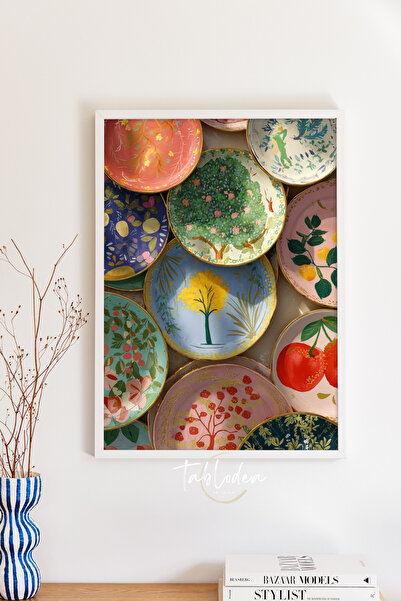 tablodea Colorful Ceramic Plates Kitchen Painting – Vintage Kitchen Decor, Mu...