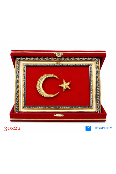 hesaplıyım Lüks Kadife Kutulu Altın Renk Ay Yıldız Ofis Aksesuarı 30x22 – El ...