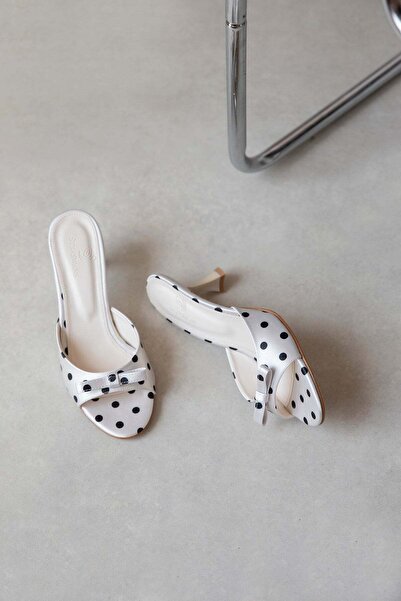 STRASWANS Majes Women's Heeled Satin Sandals Beige Polka Dot