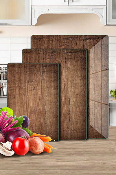 Decovetro 3-Piece Glass Cutting Board and Presentation Tray with Vintage Wood...