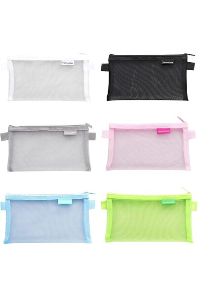 Arabest 6 Pack Nylon Mesh Zipper Storage Pouches Multi Color Portable Station...