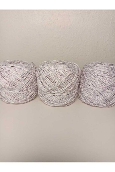 kartopya Gümüş Simli Lila-Beyaz Karışımı Renkli Koton Örgü İpi 300gr(3x100 Gr)
