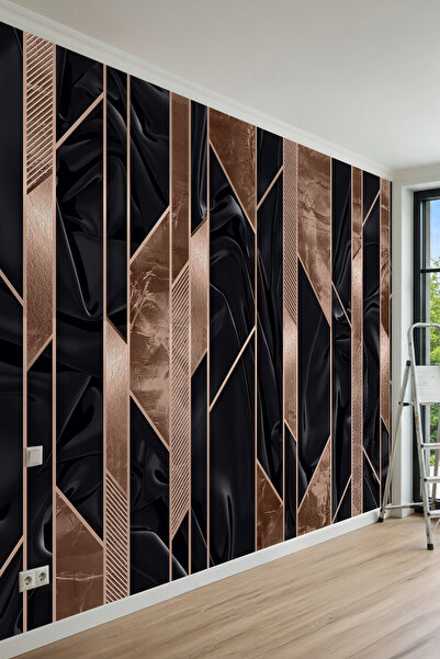dreamwall Modern Bakır Geometrik Panel Desenli Tek Parça Tekstil Duvar Kağıdı