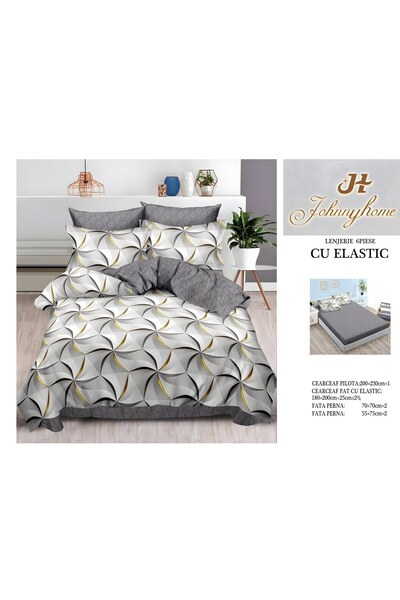 naniland.ro Lenjerie de Pat Bumbac Satinat 2 Persoane 6 Piese cu Elastic 180x...