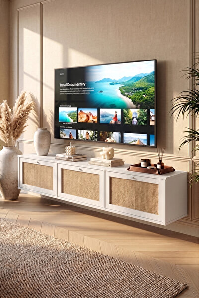 Robin Home Arizona Tv Ünitesi Sehpası Duvara Monte 3 Ahşap Jüt Kapaklı 180cm ...