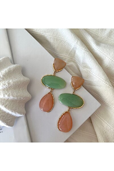 Alice İsstanbul Salmon&Green Crystal Stone Earrings