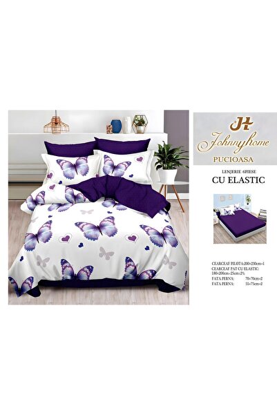 naniland.ro Lenjerie de Pat Bumbac Satinat 2 Persoane 6 Piese cu Elastic 180x...