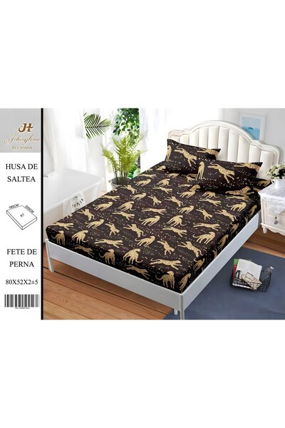 PlayFun Husă de Pat Bumbac Satinat 2 Persoane 3 Piese cu Elastic 180x200 cm, ...