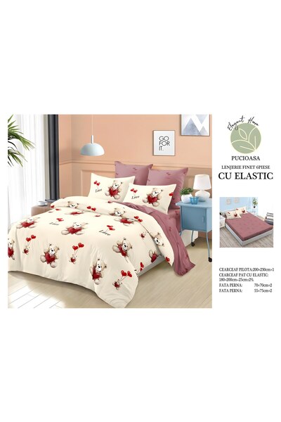 naniland.ro Lenjerie de Pat Bumbac Satinat 2 Persoane 6 Piese cu Elastic 180x...