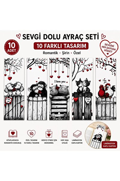 naturevo Sevimli Hayvanlar Kitap Ayracı 10 Adet 5x15 cm - Laminasyon Kaplı Ka...
