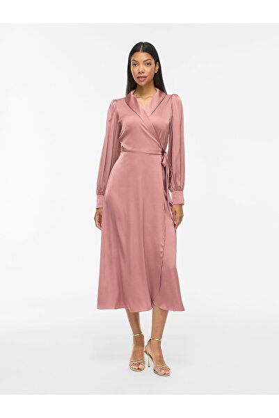 VILA Kleid mit V-Ausschnitt Langärmeliges Midi