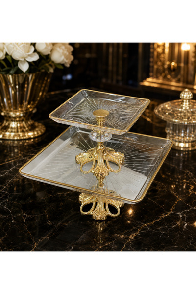 Elta Collection Diamond Patentli 2 Li Kare Döküm Ayaklı Pasta Sunumluk Kurabi...