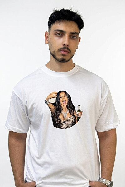 Anetos Cardi B_45 Design Printed Oversize White T-Shirt