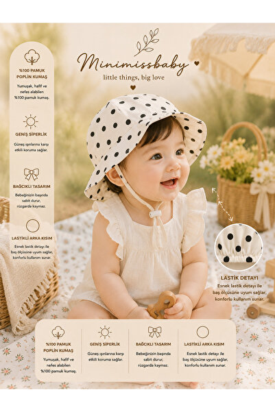 Minimissbaby Ecru Black Polka Dot Gabardine Baby Girl Hat