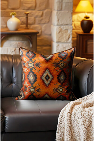 CANİLA Ethnic Patterned Leather Luxury Cushion Cover 45X45Cm 1 Piece