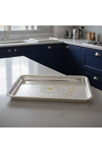 laverahome Steel Serving Tray with High-End Pattern Gold * Silver Color |