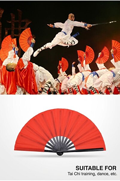 PİRAMİGO Tai Chi ve Kırmızı Dans Yelpazesi – 48 cm Büyük Boy