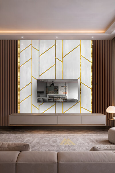 DECOMALL (TV-5) TV Arkası Duvar Kağıdı Tek Parça 3D Çita Mermer Görünümlü Salon Ofis Duvar Posteri