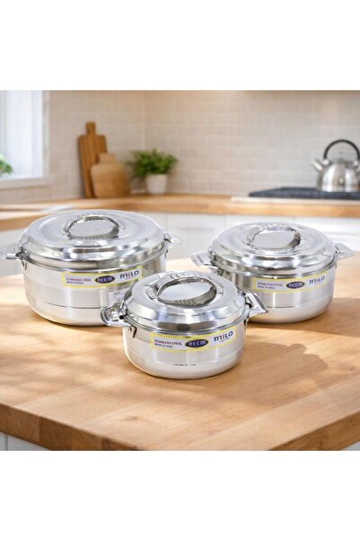 laverahome Rim 3-Piece Thermal Food Container Set - Stainless Steel - Keeps F...