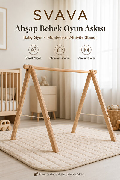 Svava Ahşap Bebek Oyun Askısı Baby Gym Montessori Oyun Halısı Oyuncak Asma St...
