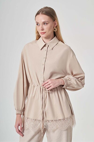 FTZ WOMEN Kadın Alt Dantel Gömlek Beige 31437