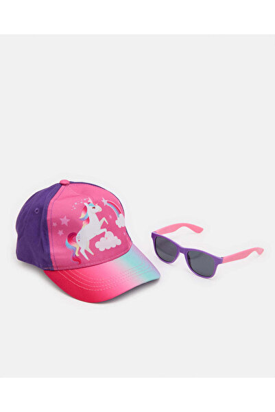 REDTAG Girls Pink And Purple Unicorn Sunglasses And Cap Set