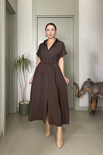 Butik Didem Sakinci Φόρεμα-πουκάμισο με ζώνη στη μέση, μαλακή υφή και τσέπες