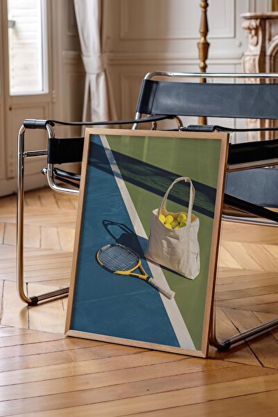 Postifull Tennis Racket and Balls Poster, Wooden Framed Poster, Old Money Ser...