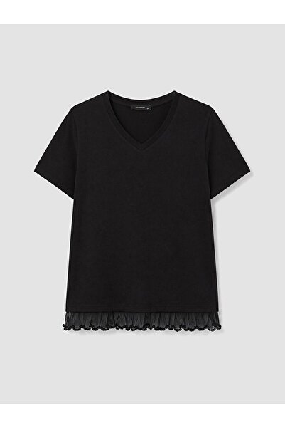 LC Waikiki Lcwaikiki Curve Black Plus Size Lace Detailed Blouse