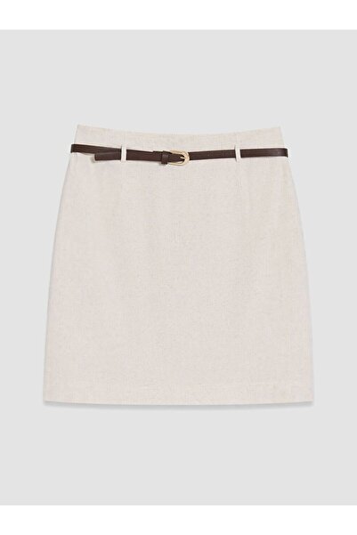 LC Waikiki Xside Beige Belted Linen Blend Mini Skirt
