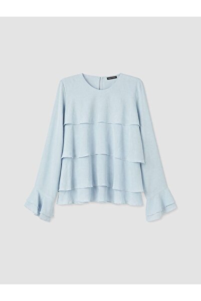 LC Waikiki Lcw Modest Blue Crew Neck Layered Blouse