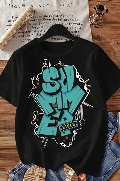 Spoyi Summer Vibe dizajnirana 100% pamučna polu-oversize crna majica