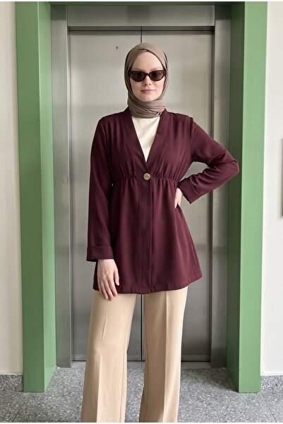 Kukini Beli Lastikli Katlanabilir Krep Kimono - Mürdüm