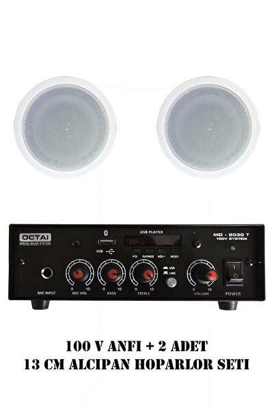GenelTedarik 100V Anfi ve 2 Adet 13 cm Alçıpan Tavan Hoparlör Seti