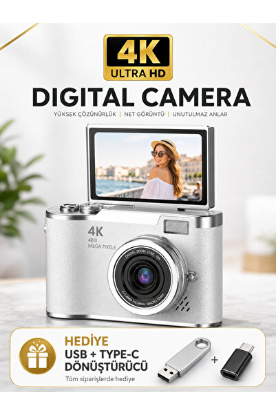 4K Ultra HD Dijital Kamera 48 MP 8X Elektronik Zoom Dönebilen Ekranlı Kompakt Fotoğraf Makinesi