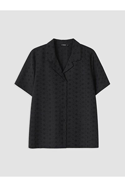 LC Waikiki Lcwaikiki Curve Black Plus Size Brode Women's Shirt
