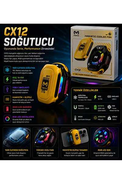 ALMANARA PROJECT CX12 Manyetik Telefon Soğutucu 11W Peltier RGB USB-C Dijital...