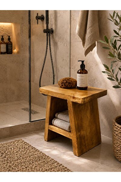 Elipos Ahşap Banyo Taburesi(Açık ceviz Rengi)