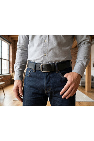 Elifim AVM Men's Black Genuine Leather Belt - Classic & Sporty Belt with Spec...