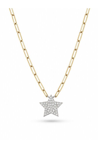 serelya Brass Gold Color Chain Zircon Stone Minimal Star Model Women's Necklace