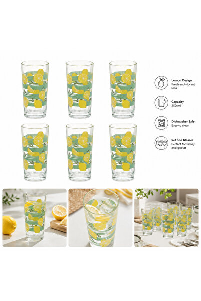 OEM Set 6 Pahare din Sticlă 250 ml cu Model Lămâi, Transparente, Reutilizabil...