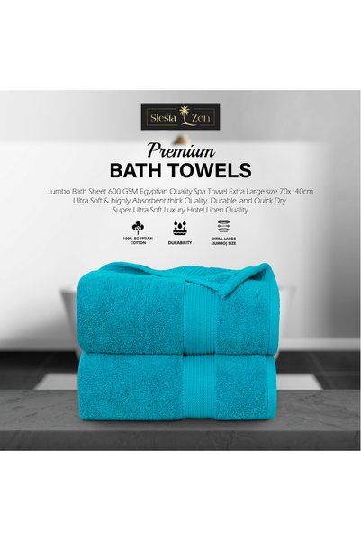 Siesta Zen Premium 100% Egyptian Cotton Bath Towel 70x140cm, Super Soft & Absorbent Towels, 600 GSM, Luxury Spa Hotel Quality, Quick Dry, Fade Resistant (Pack of 2)