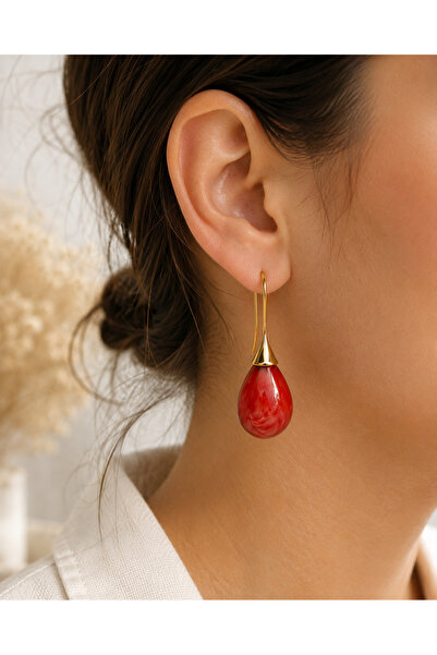 POYASE Red Drop Earrings Gold Color Plated Elegant Design Shiny Appearance St...