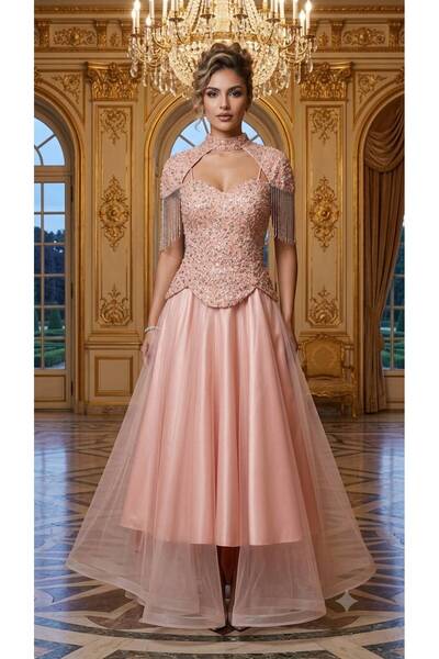 Ahlaa mawda Pink Evening Dress with Embroidery from Above