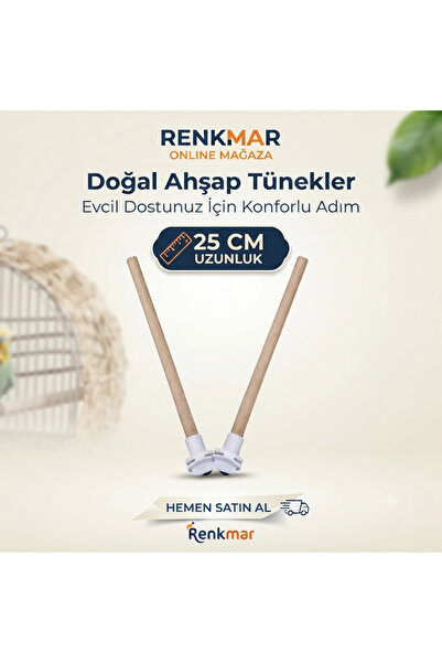 renkmar Doğal Ahşap Kuş Tüneği 25 cm - Evcil Kuşlar İçin Konforlu ve Sağlıklı...